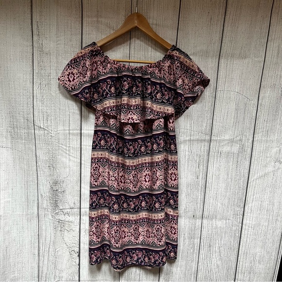 BEACHLUNCHLOUNGE off the shoulder midi dress vibrant loose flowy boho print - Picture 3 of 9